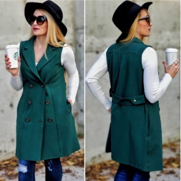 Classy Green Double Breasted Women's Vest - Picture 2 of 3